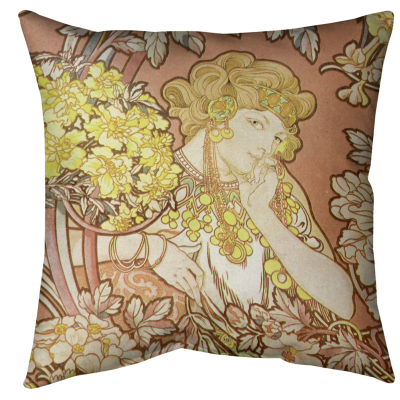 Coussin de sol Alfonsus Mucha, 40 po x 40 po, Orange