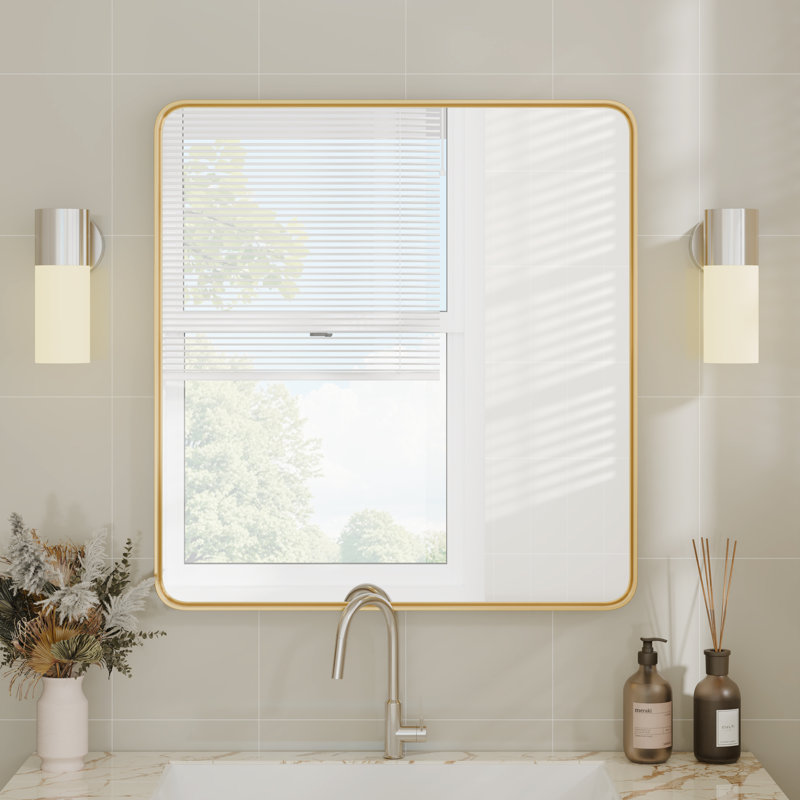 Aluminum Framed Rounded Rectangle Mirror, Wall Mounted Bathroom Vanity Mirror, Modern Horizontal/Vertical Entryway Wall Mirror
