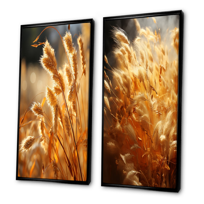 Golden Meadow Grass - ensemble de 2 reproductions d'art sur prairie, Cadre noir, H 28 po x l 25 po