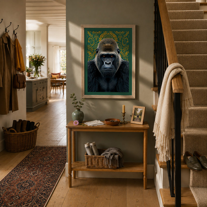 Dignified Gorilla Portrait Modern - Framed Print, A1 - 84.1 x 59.4 cm, Oak