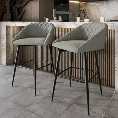 BLACK METAL SWIVEL COUNTER CHAIR IN LIGHT GREY VELVET