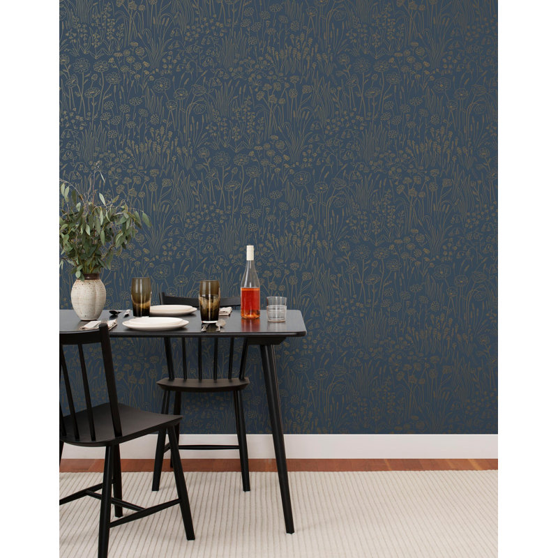 Alpine Garden Tonal Wallpaper | Midnight / Peel and stick / P&S Roll - 27" x 18'