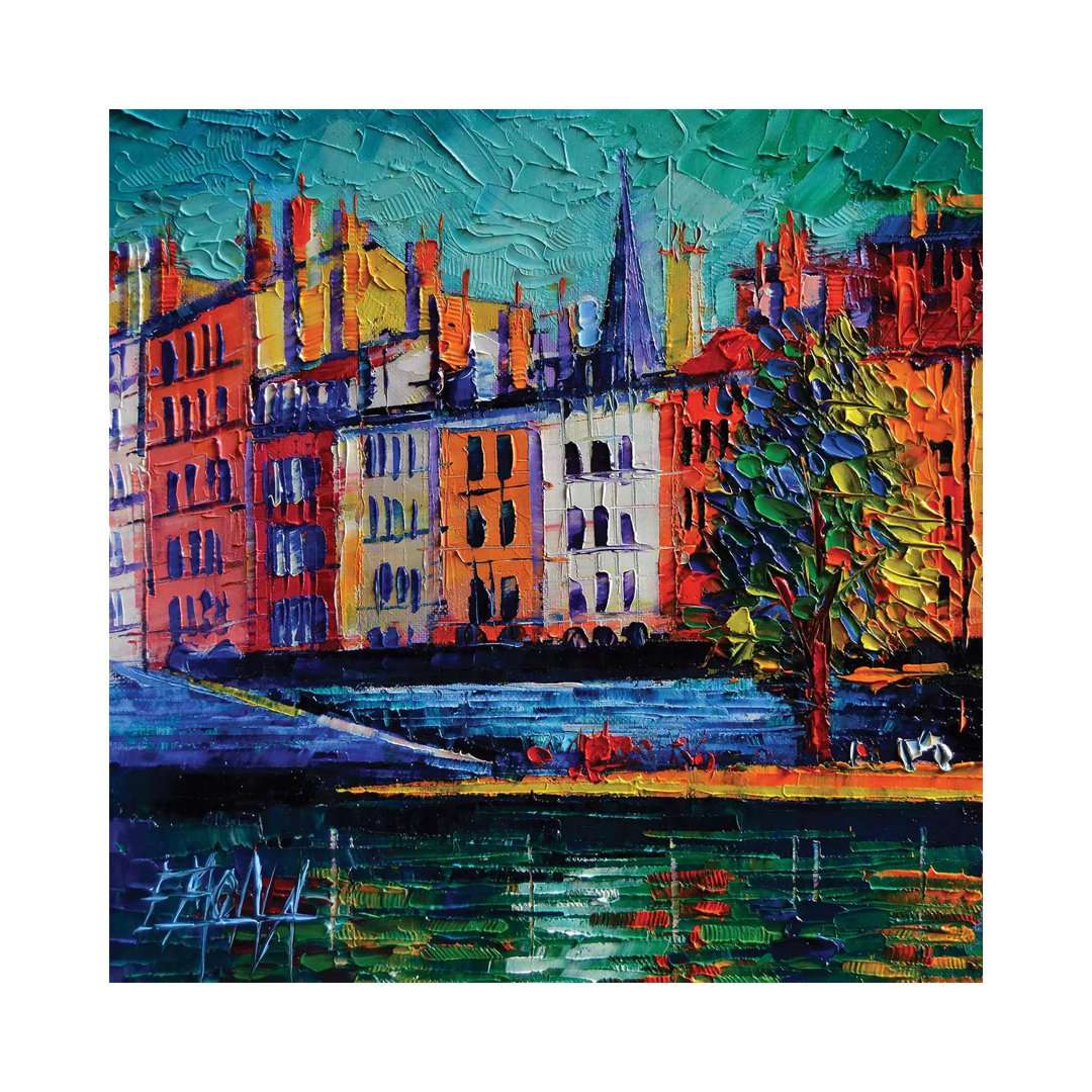 Colourful Waterfront In Lyon France by Mona Edulesco - Wrapped Canvas Gallery-Wrapped Canvas Giclée