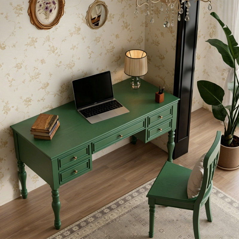 Bureau en bois massif vert de style américain 47,24 ", 30.51" H x47.24"W x 23.62" D