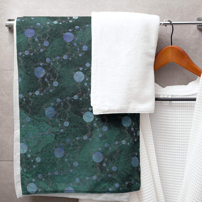 Serviette de bain planètes et étoiles, Vert / dégradé bleu