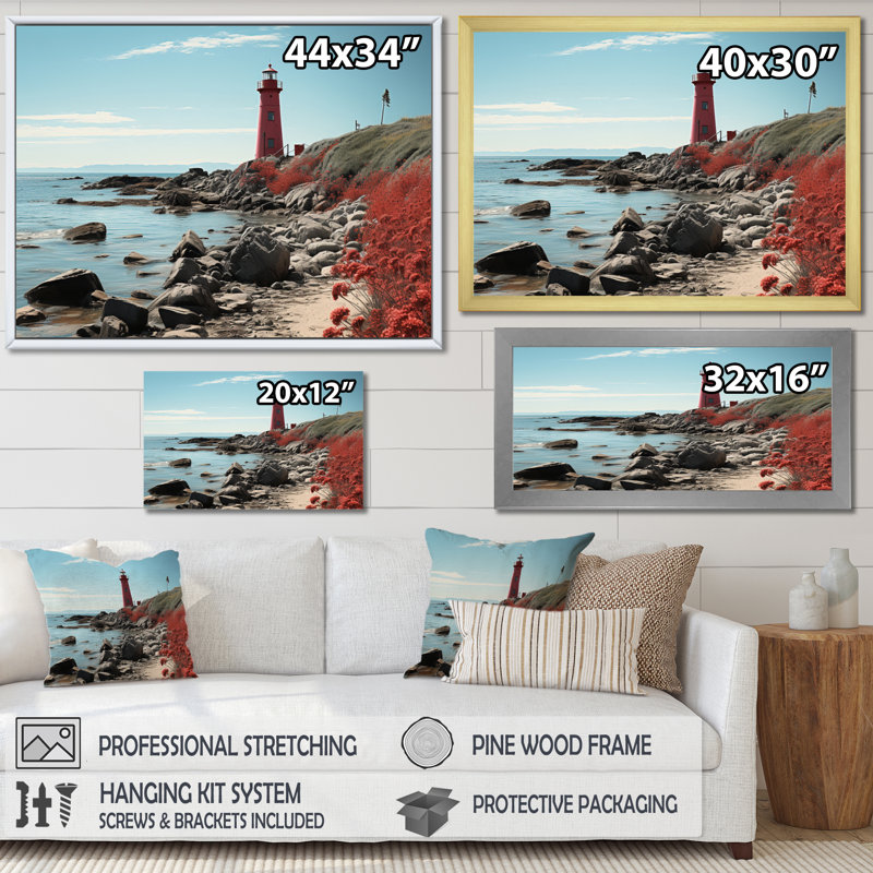 «Coastal Seaside Harmony I», reproduction d'art sur toile, H 34 po x l 44 po x P 1,5 po, Cadre photo noir