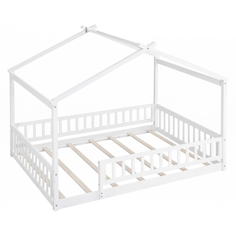 Cadre de lit en bois avec clôture, Blanc