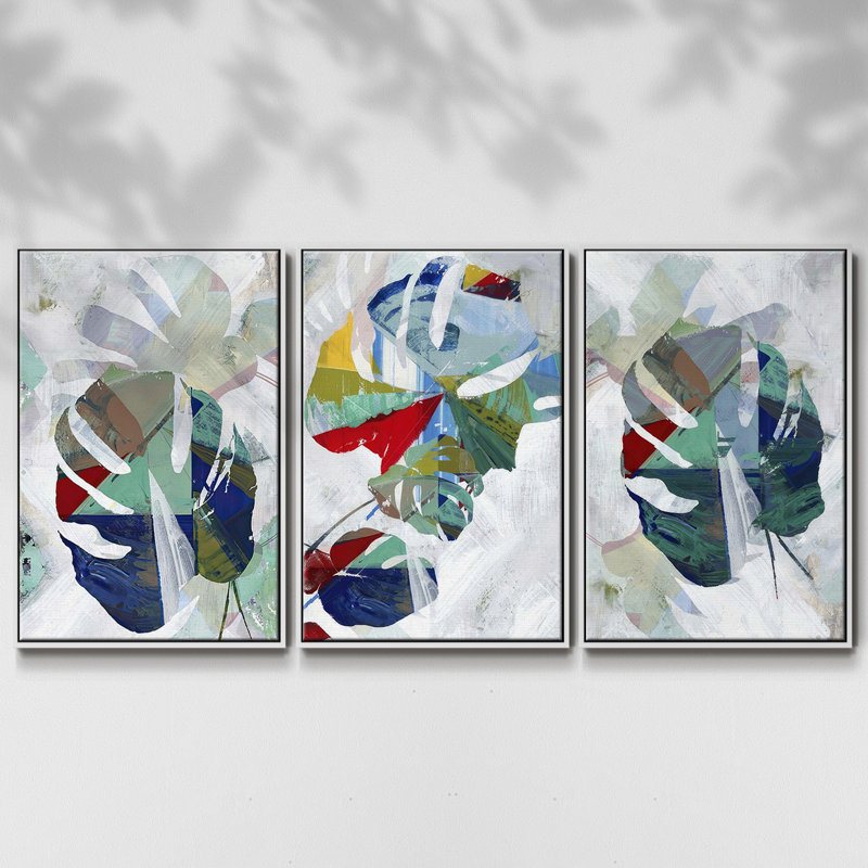 Angled Spaces I, ensemble de 3 pièces encadrées sur toile, H 27 po x l 54 po, Blanc