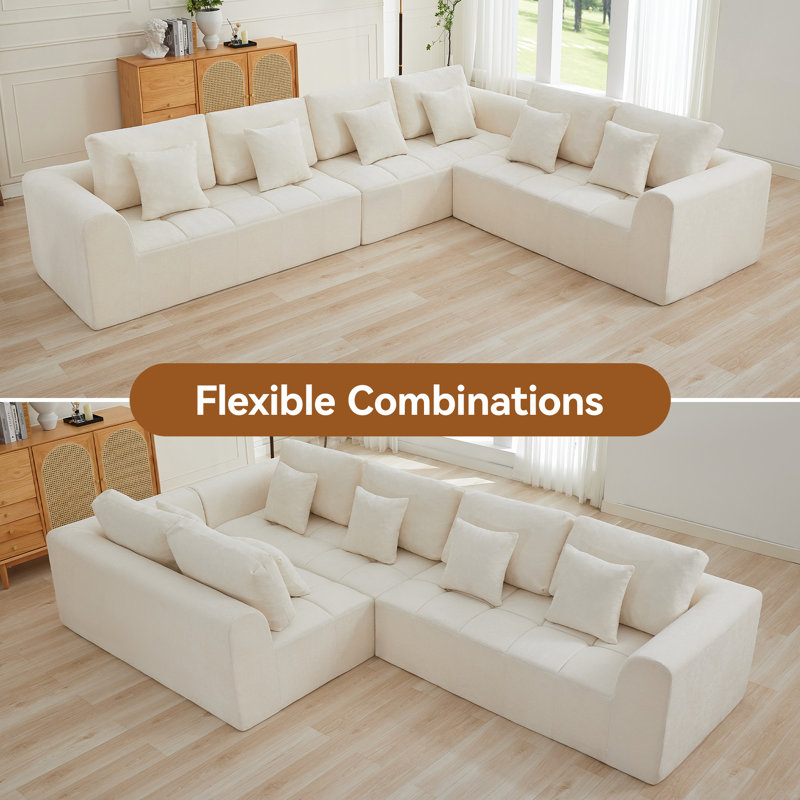 Canapé modulaire en L surdimensionné Boneless, H 33,9 po x l 168,6 po x P 109,5 po, Chenille beige