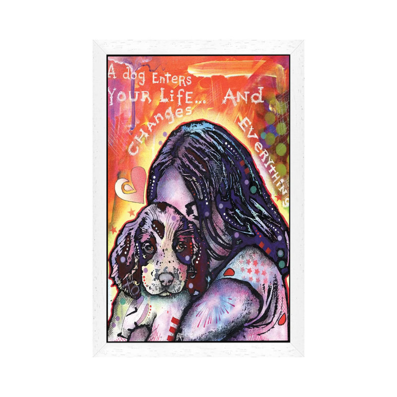 A Dog Changes Everything by Dean Russo - Print on Canvas, 101.6 cm H x 66.04 cm W, White Framed