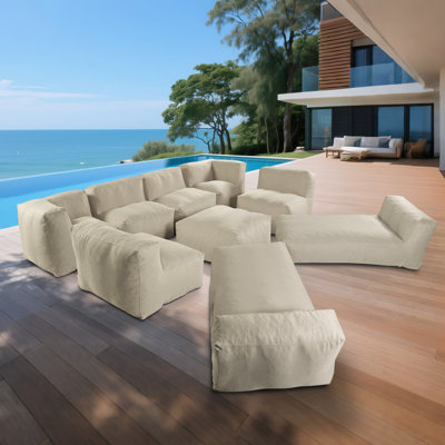 9-Piece Outdoor Sectional Sofa With Chaise Lounge For Patio, Garden And Swimming Pool by Latitude Run