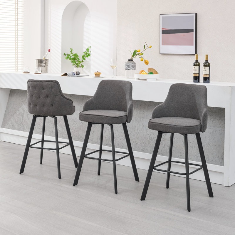 Tabouret de bar pivotant en lin avec dossier haut (ensemble de 3), Gris, 3, Tabouret de bar (siège d'une hauteur de 30 po)