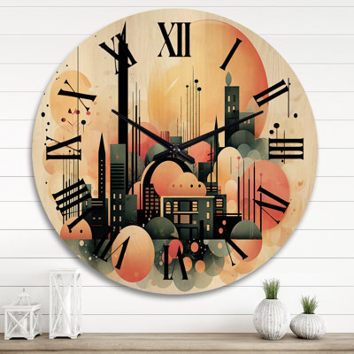 Pleine lune City Minimalismin Retro V - Horloge murale géométrique moderne surdimensionnée en bois