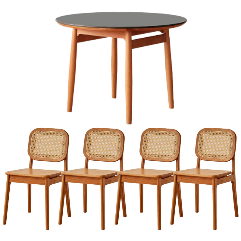Table ronde en bois de cerisier, H 29,52 po x L 43,3 po x l 43,3 po, Noir, noir, noir, noir