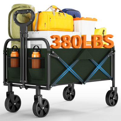 Wagons Carts Foldable, Takywep Utility Collapsible Wagon with All-Terrain Wheels, Drink Holders & Adjustable Handle