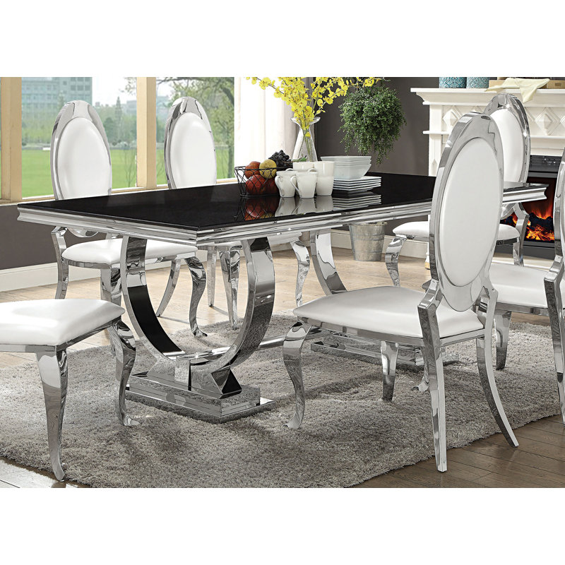 Antoine Rectangular 95-Inch Glass Top Dining Table, Black