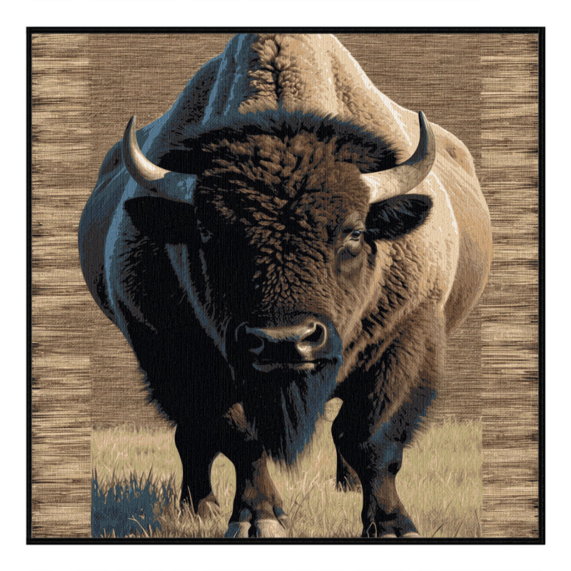 Washable American Bison Wildlife Area Rug, Square 8'