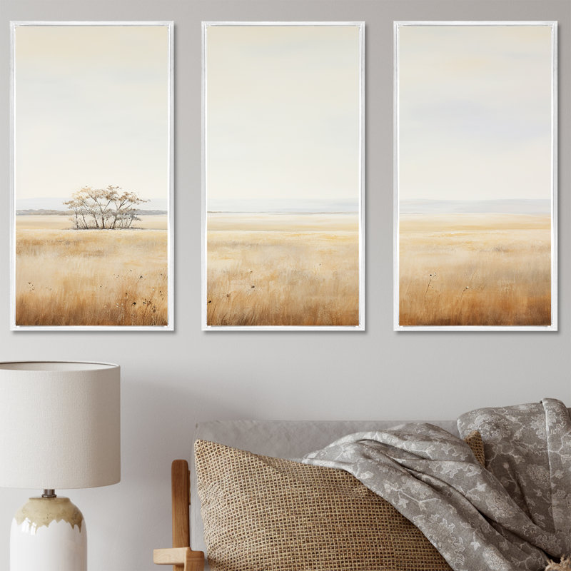Ensemble de salon mural prairies prairies, H 28 po x l 36 po x P 1 po, Cadre flottant blanc