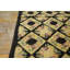 European Floral Motif Striking Black Tan Contrast Antique American Geometric Grid Design Hooked Rug