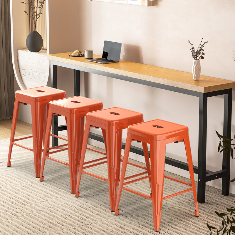 Metal Bar Stools Set of 4, Counter Height Bar Stools 24 Inches Industrial Bar Chairs Patio Stool Indoor-Outdoor Counter Height Stools with Square Seat