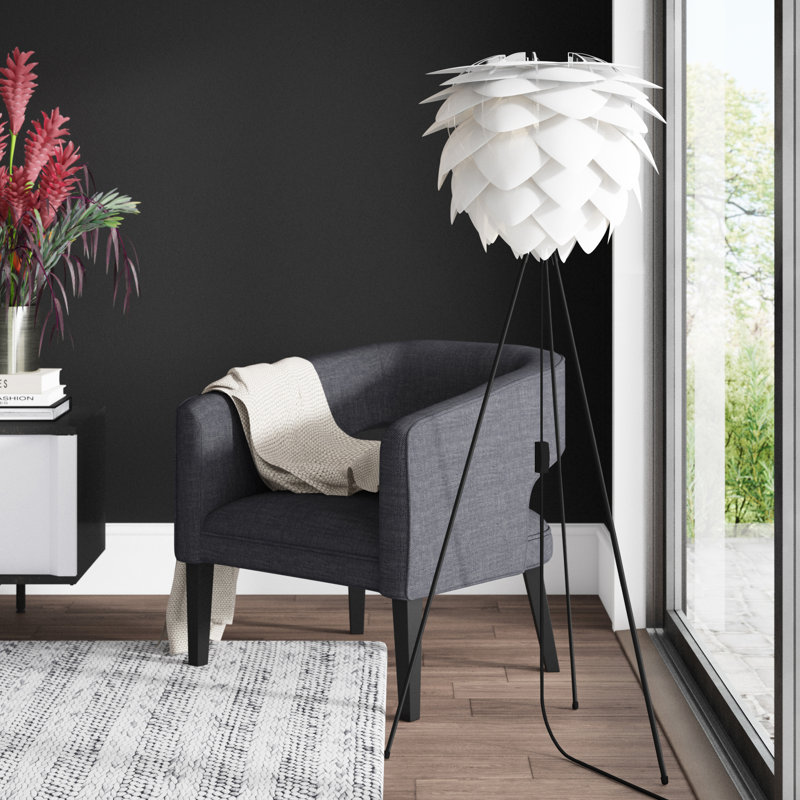 56.7'' Tripod Floor Lamp, Black, White
