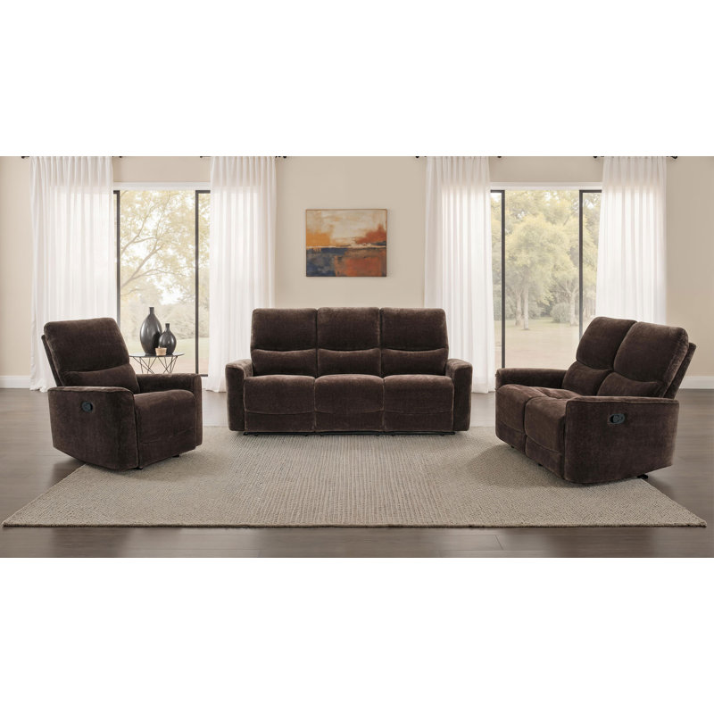 Ensemble de canapé inclinable rembourré 3 pièces Heise, Marron foncé