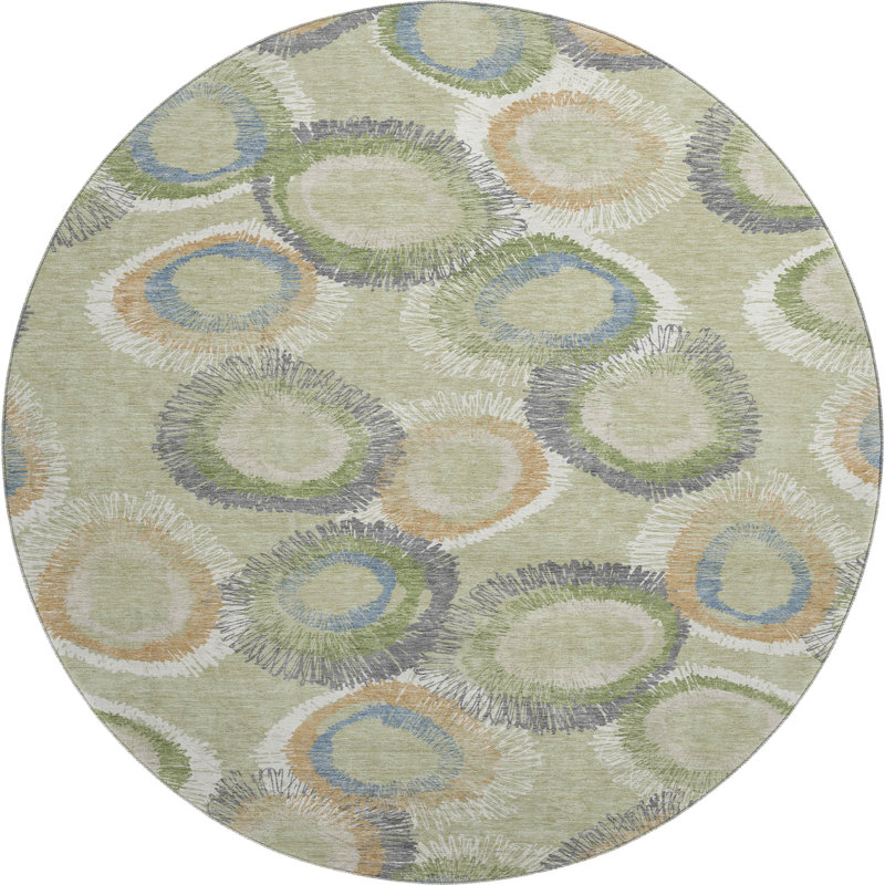 Premium Machine Washable Mayfield AMF2278 Geometric Rug, Aloe, 8' Round