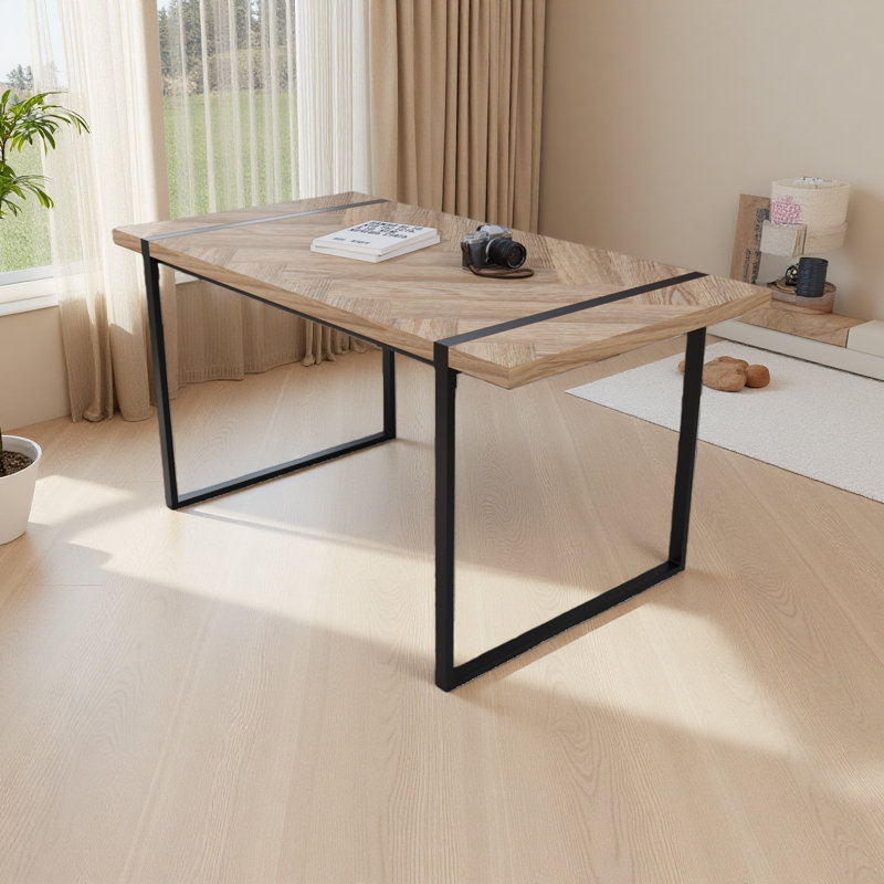 59 " Dining Table Modern Industrial Rectangular MDF , 4-6 People, 1.5" Thick Engineering Wood Tabletop And Rectangular Metal Legs, Used For Home & Kitchen