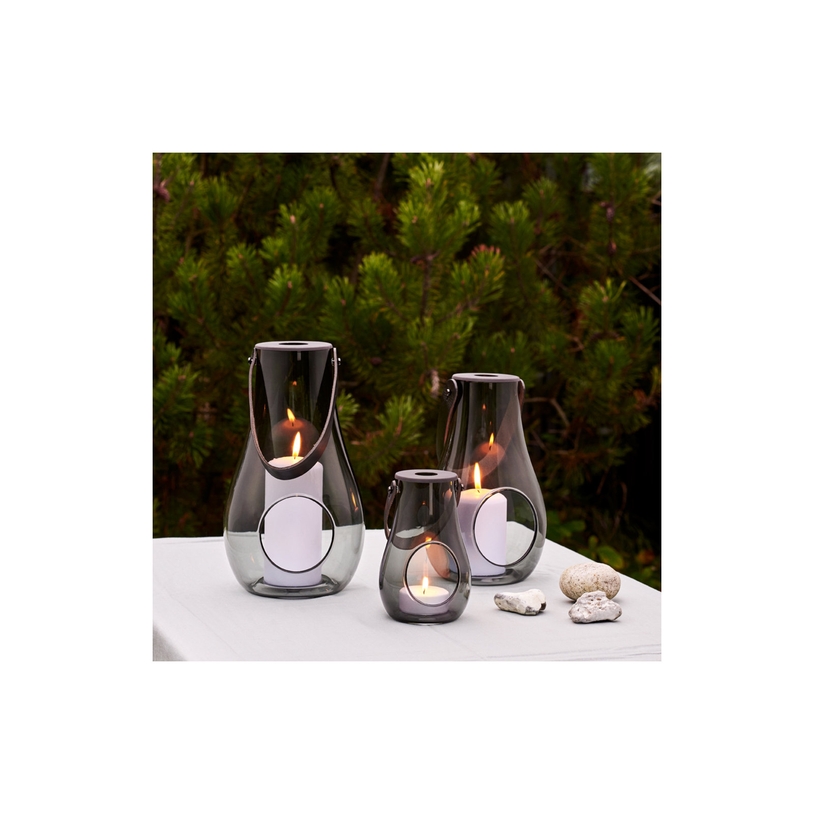 Glass Tabletop Lantern, 6.5" H x 4.1" W x 4.1" D, Smoke