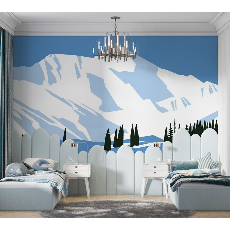 Murale pelez et collez de qualité supérieure - Snowy Mountain Peak, L 150 po x L 108 po