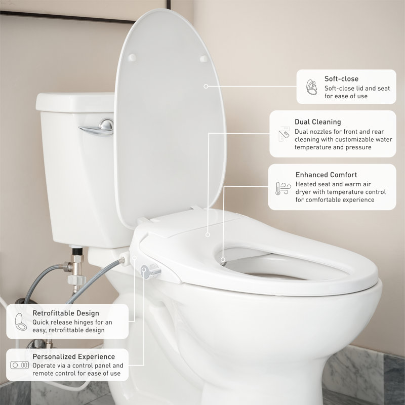 White Elongated Electronic Bidet Seat with Heated Function
