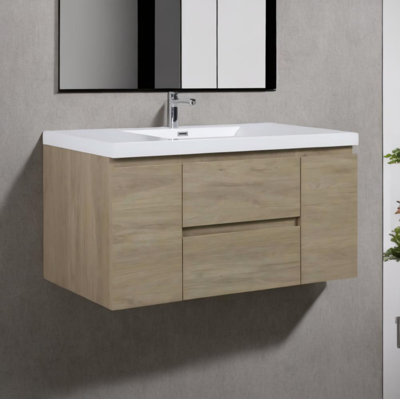48" Modern Wall-Mounted Bathroom Storage Vanity Cabinet With Resin Top Basin And Soft Close Drawers(Pre-assembled)