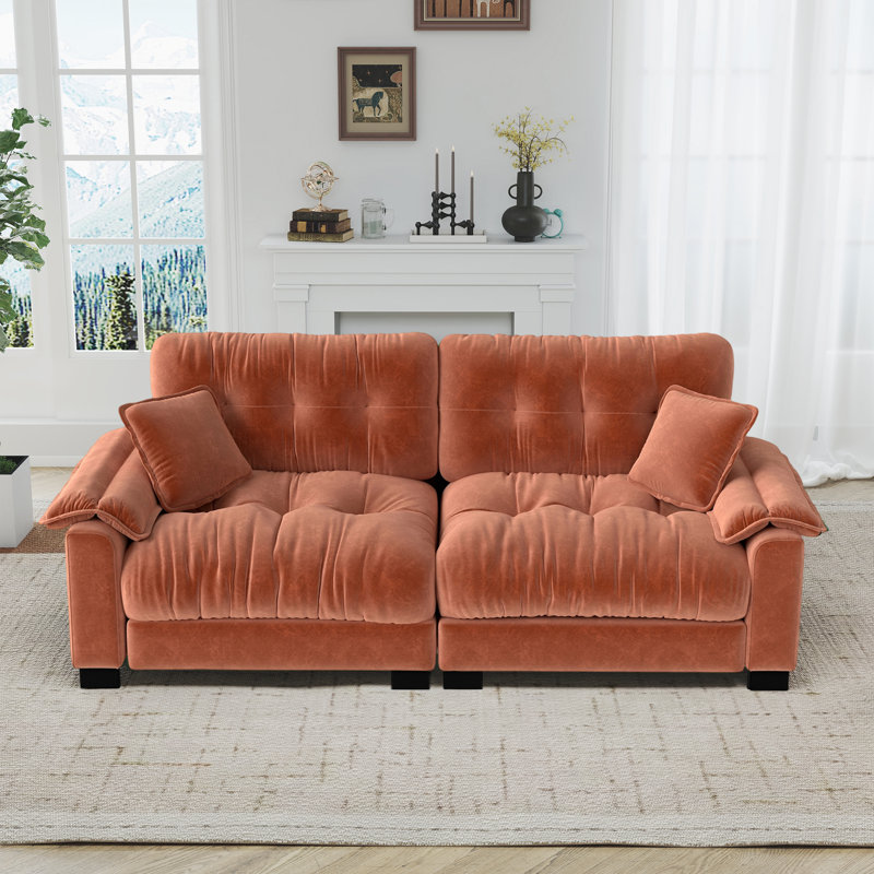 Canapé moderne plissé en chenille 3 places, Orange