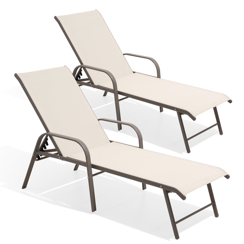 Poultney 60.6'' Aluminum  Long  Reclining Chaise Lounge Chairs Set, Champagne/Gray