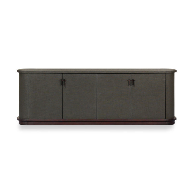 Berlin Media Console-Worn Black Veneer, Dark Green Lacquered Linen