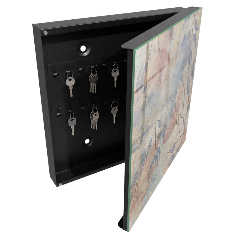 Key box for wall, Opens to the right, 30x30x5, White, Plant patterns and pastel colors create harmony, 