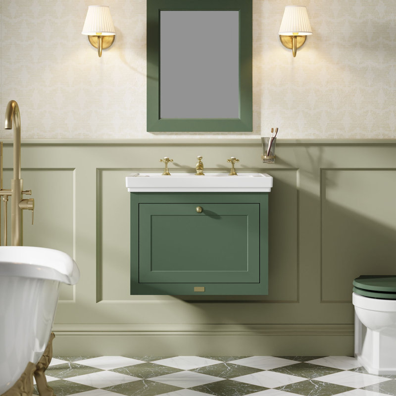 Bayswater Hartleigh 600mm Hunter Green 1 Drawer Floor Standing Cabinet With 3 Tap Hole Fireclay Basin, Hunter Green