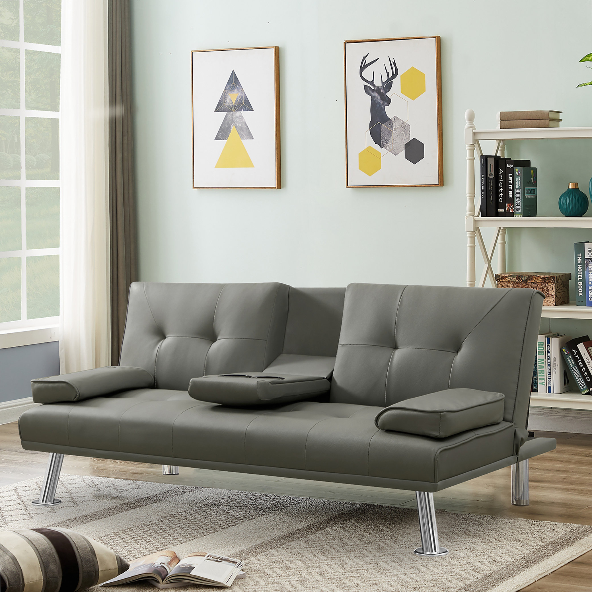 Ebern Designs Xaniel 65.75'' Faux Leather Sleeper Sofa Wayfair