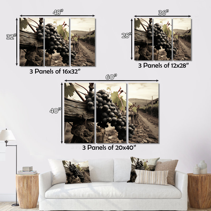 Vintage Charm Winery sur toile, ensemble de 3 pièces, H 28 po x l 36 po x P 1 po