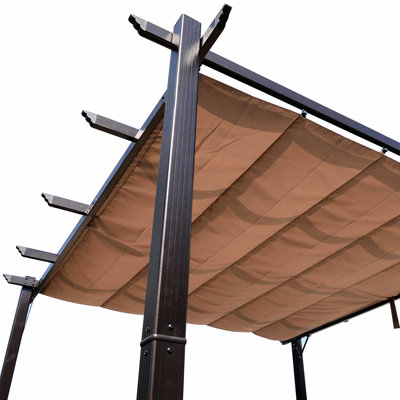 Brown Garden Pergola Cover - Aluminum Patio With Retractable Canopy For Backyard, Grill Gazebo, Porch Party Backyard Shelter Shade