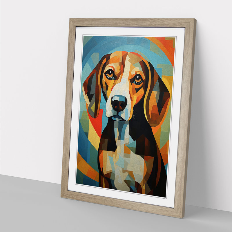 Beagle Art Deco No.3 - Framed Print, Oak Framed, 46cm H x 34cm W x 2cm D