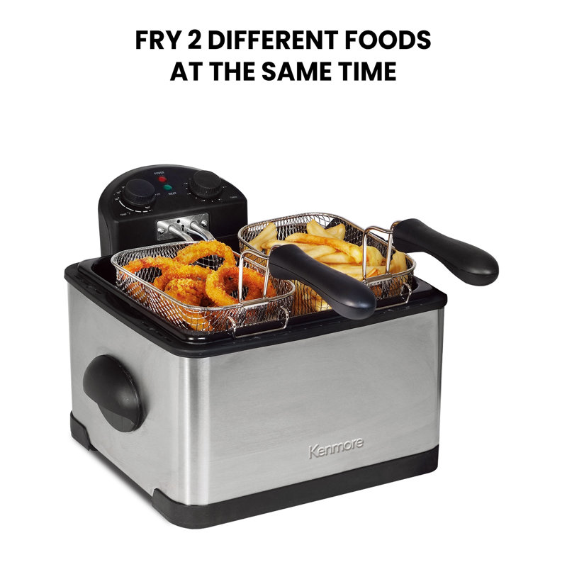 Kenmore 1700W 4 Liter Electric Deep Fryer & 3 Frying Baskets with Adjustable Temperature & Timer 