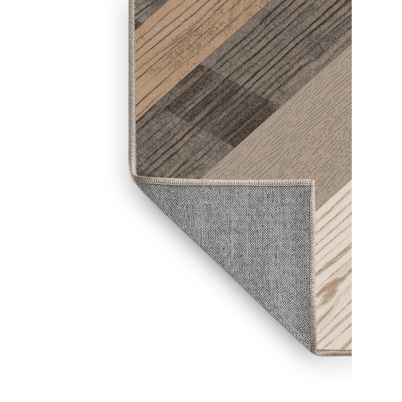 Tapis en bois rustique et lavable à la machine en gris Arverne, Rond 4 pi