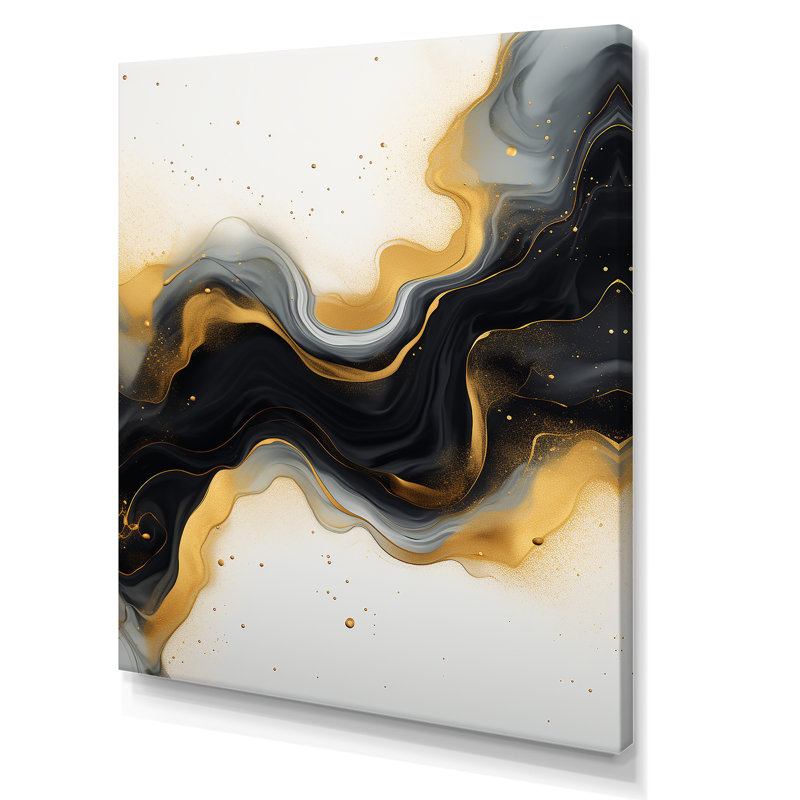 Or et marbre noir Essence IV - décoration murale en marbre, Toile tendue, H 32 po x l 16 po x P 1 po