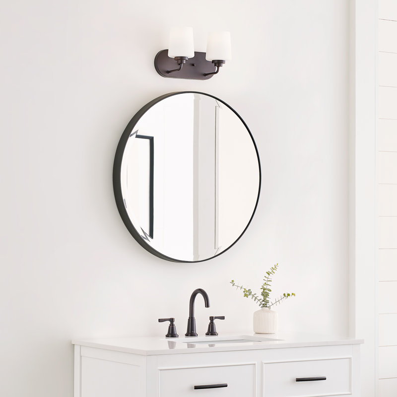 Windom Transitional 2-Light Bronze Vanity with Etched Opal Glass
