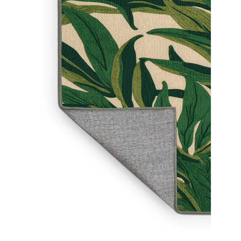  Washable Breadfruit Leaves Hawaiian Area Rug, Round 6'
