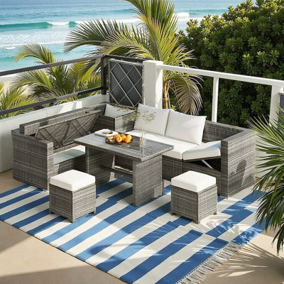 6-Piece All Weather Pe Rattan Sofa Set With Adjustable Seats And Storage Box For Outdoor Patio