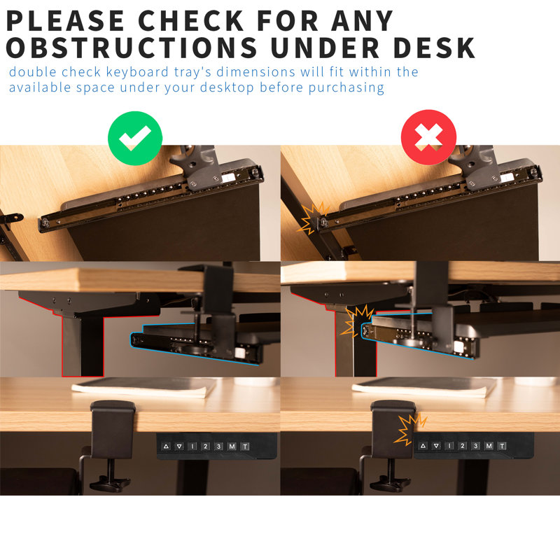 Black Adjustable Clamp-On Under Desk Keyboard Tray with RGB Pad