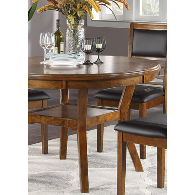 Élégante table de salle à manger ronde en noyer, étagère et matériaux en bois d'hévéa noyer contemporain pour la salle à manger, fabriquée avec