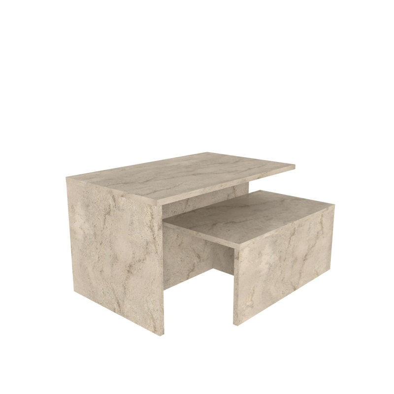 Bruce Modern Nesting Tables (2 Pieces), Travertine Marble Design, Large: 28.3 x 16.5 x 17.7 in, Small: 23.6 x 10.6 x 10.6 in | 100% Melamine Coated Particle Board, Durable & Stylish for Living Room or Office Use